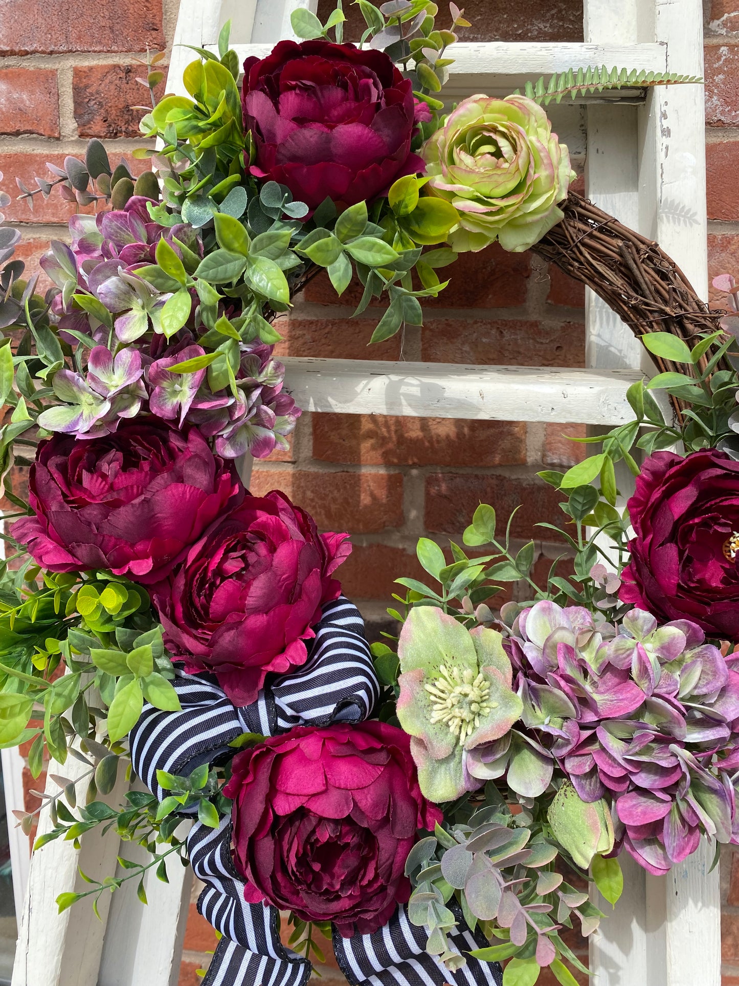 Crimson Charm Peony & Hydrangea Wreath