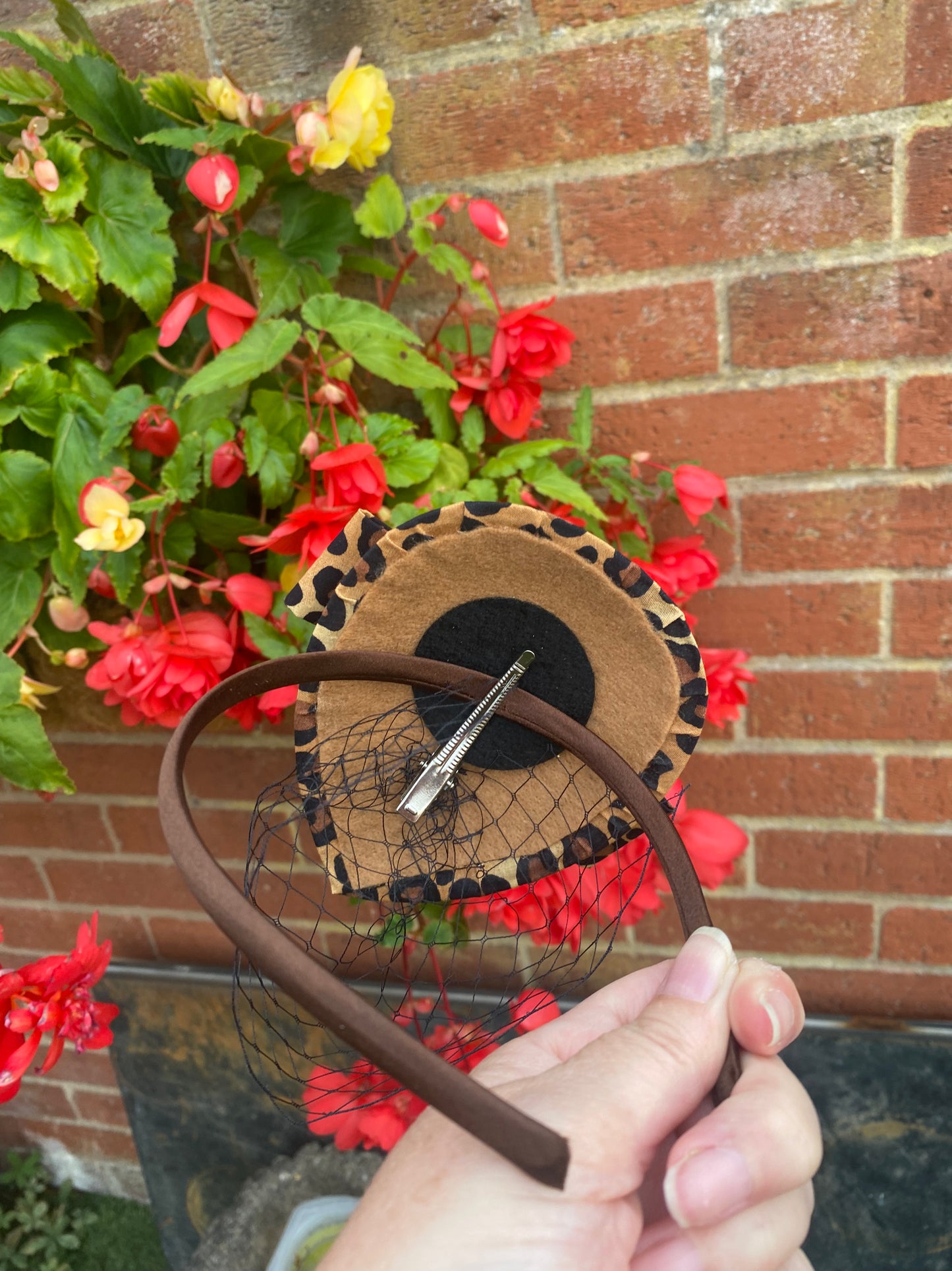 Leopard Print Cherry Fascinator with Veil – Vintage Rockabilly Hair Accessory